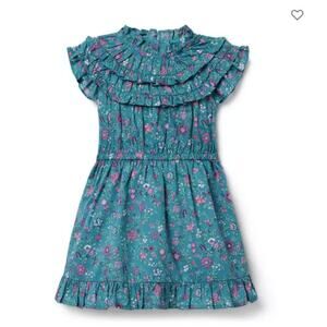Janie & Jack Ditsy Indigo Floral Ruffle Dress Girls sz 4 Cotton Back to School
